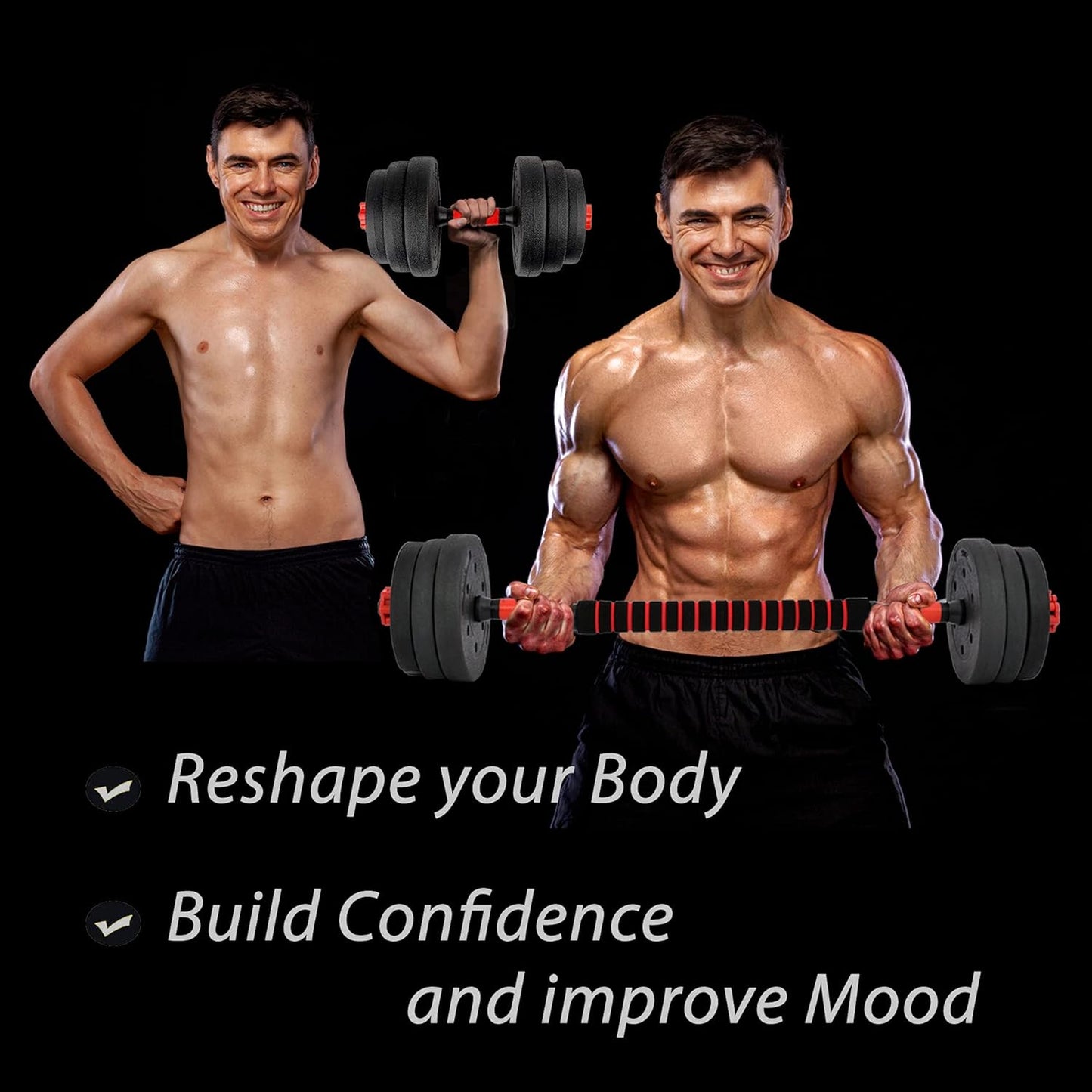 Adjustable Dumbbells Set - 33Lbs, 44Lbs, 66Lbs Weights with Barbell Connecting Rod - Weight Set for Home Gym